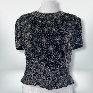 Vintage Papell Boutique Black Beaded Blouse - Small